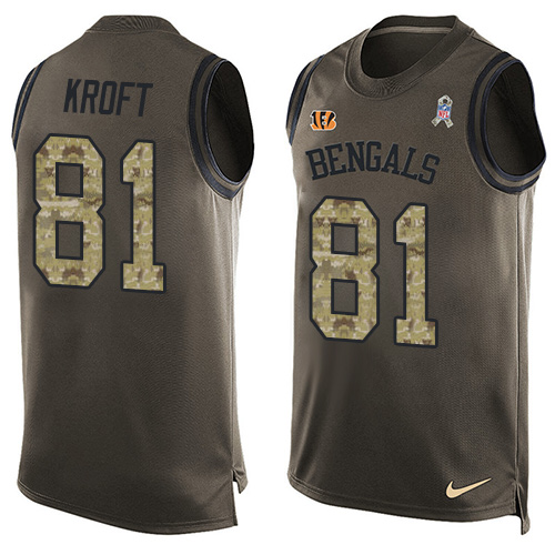 Men's Limited Tyler Kroft Nike Jersey Green - #81 Salute to Service Tank Top NFL Cincinnati Bengals